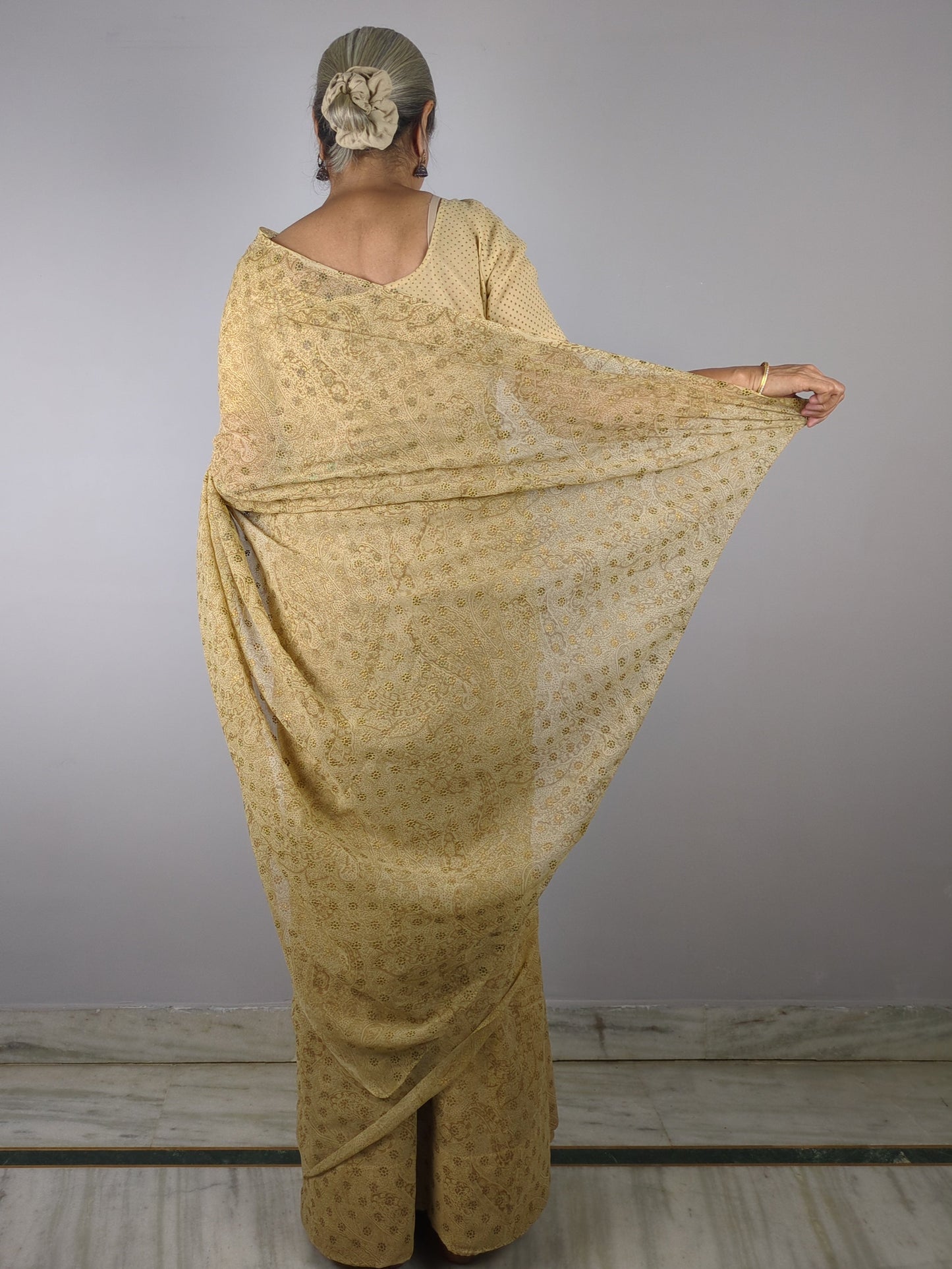 Beige Floral Saree