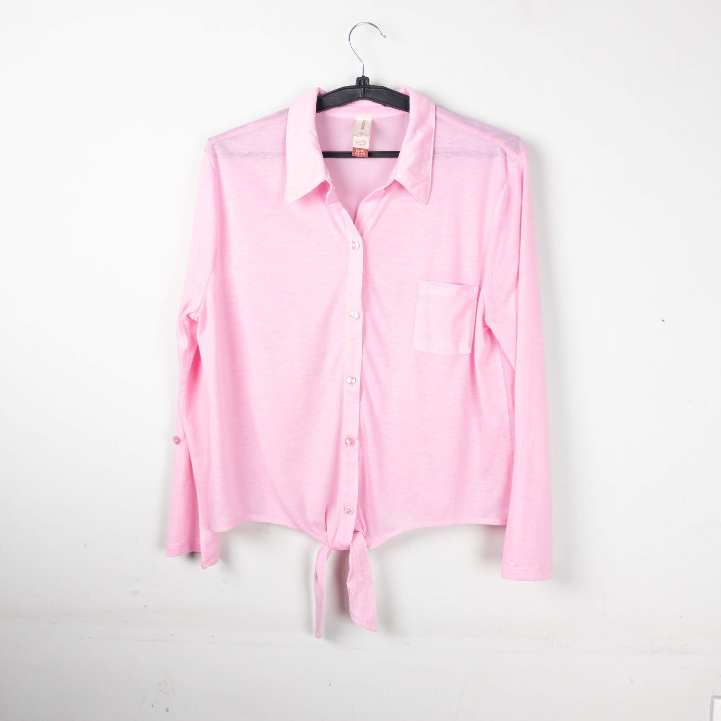 Casual Pink Shirt with Front-Tie