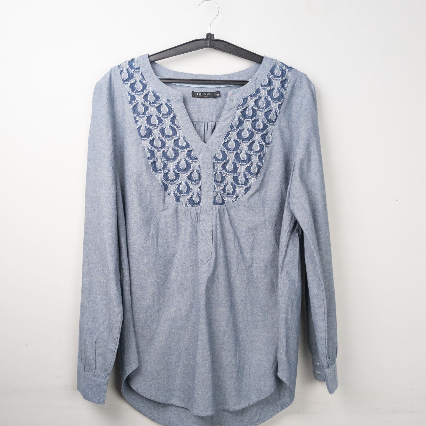Embroidered Chambray Blouse