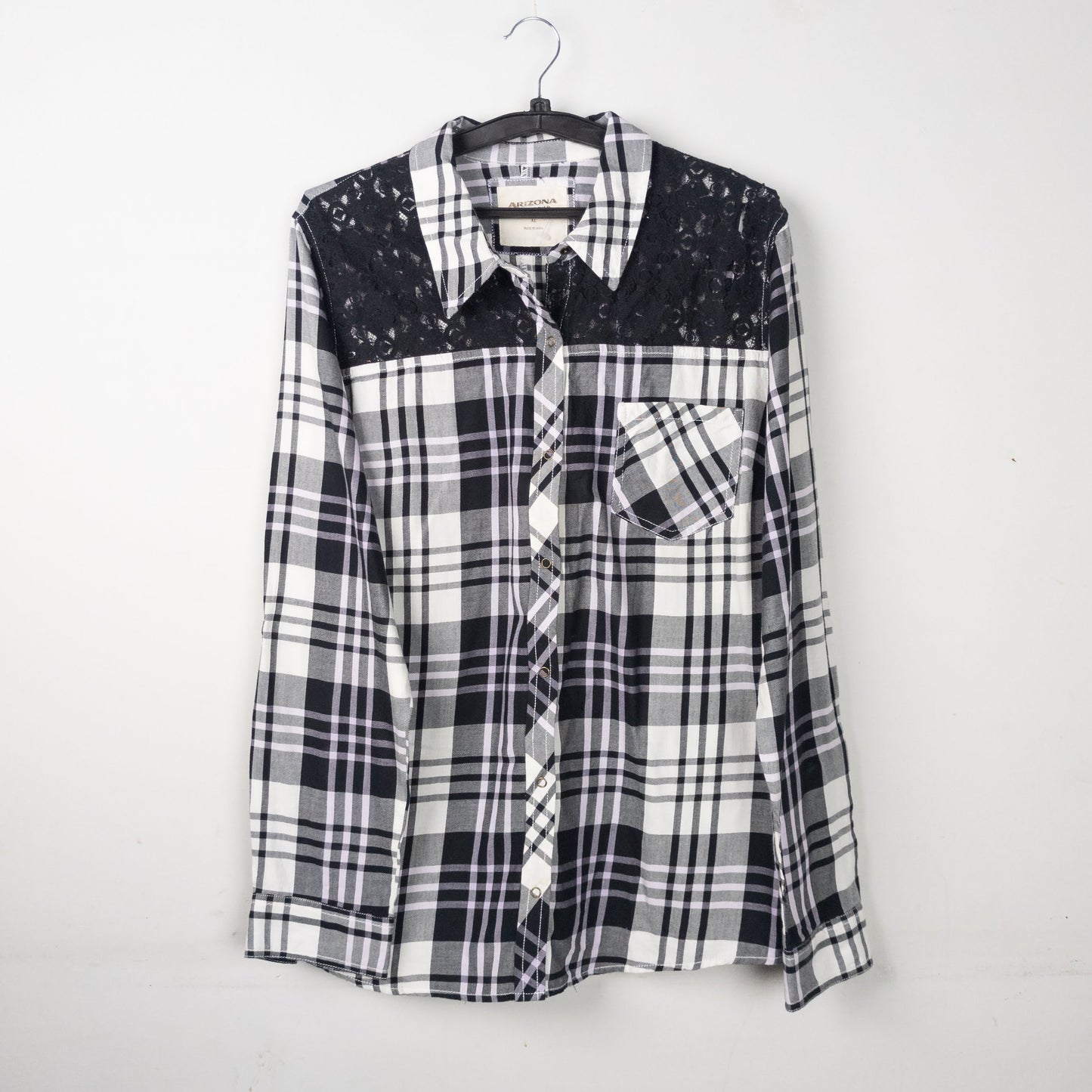 Plaid Lace Button-Up Shirt