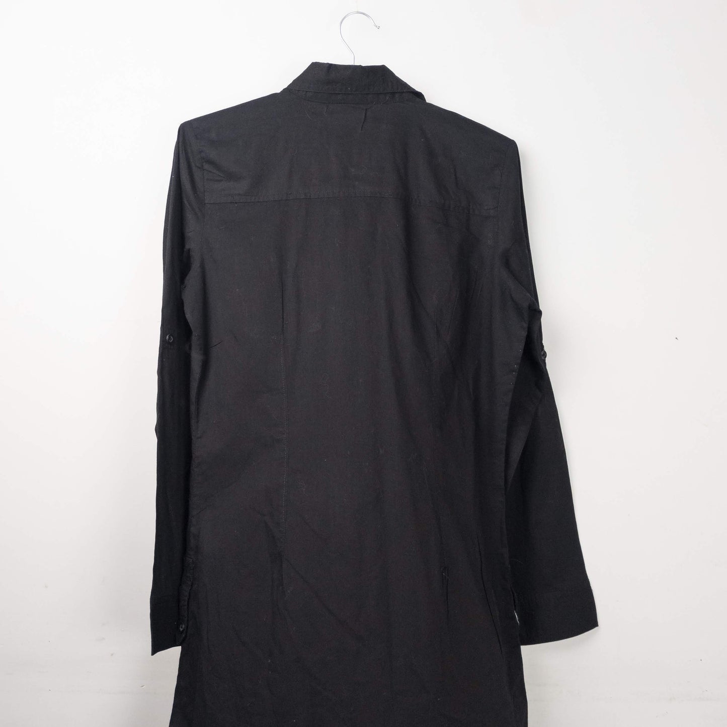 Black Button-Up Shirt with Dual Chest Pockets