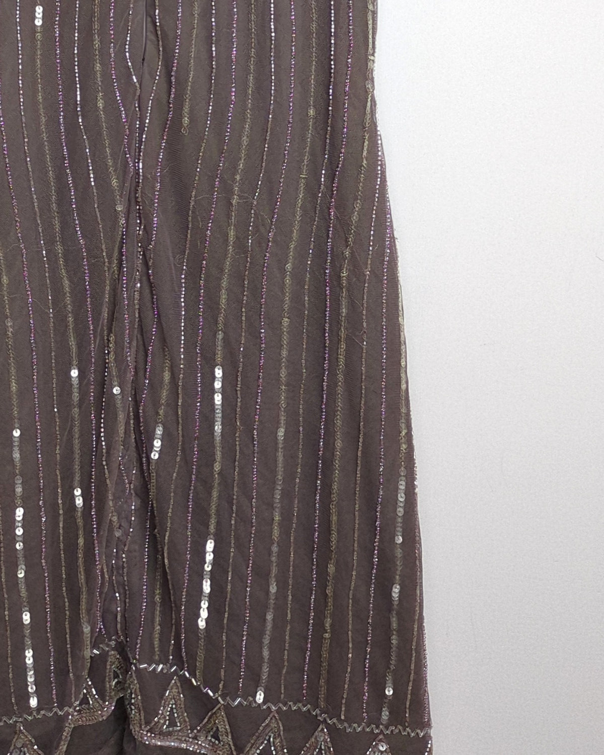 Silver Beaded Brown Evening Dress