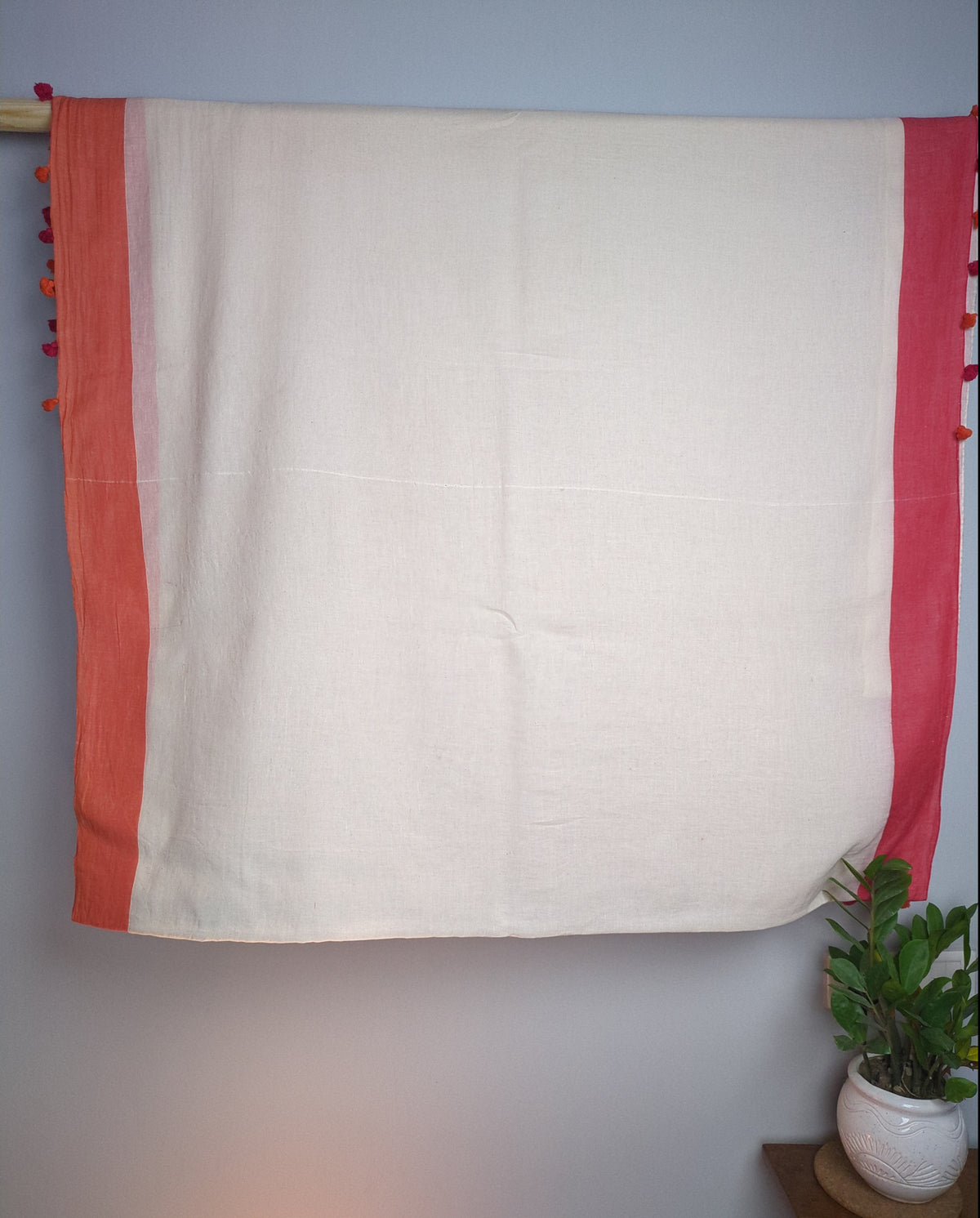 White and Red Tasseled Saree