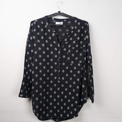 Floral Print Black Blouse
