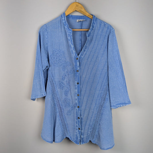 Blue Floral Embroidered Tunic