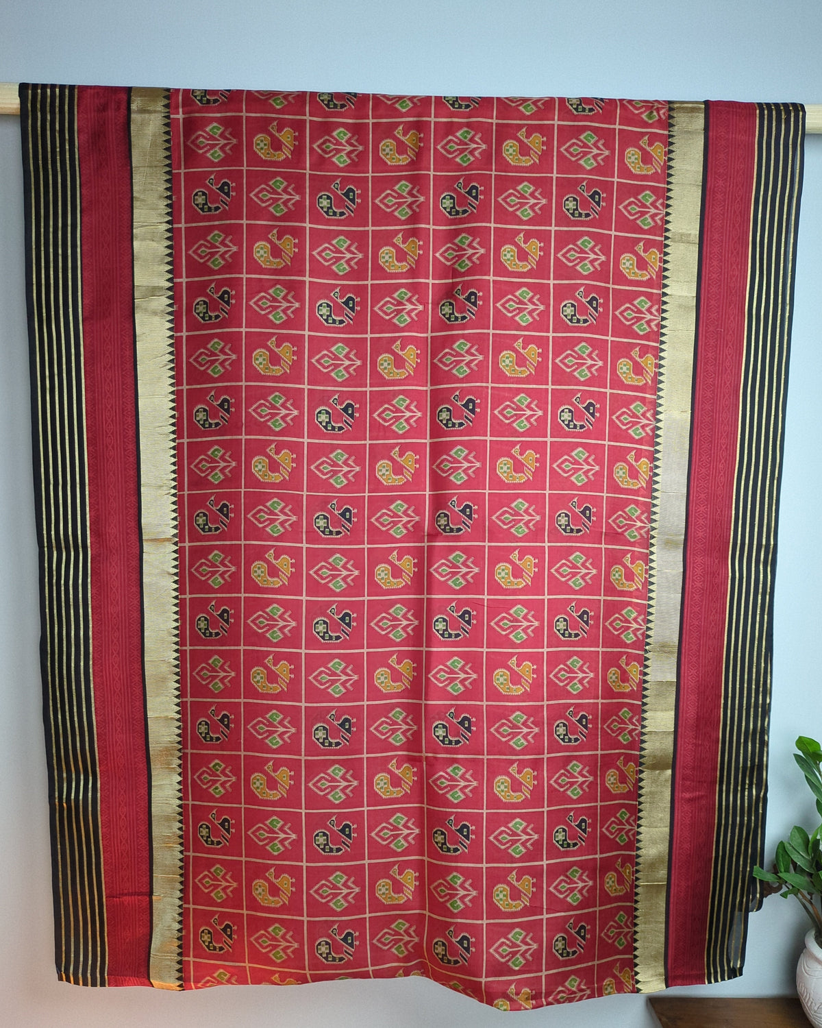 Red and Black Ikat Saree