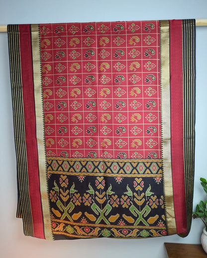 Red and Black Ikat Saree