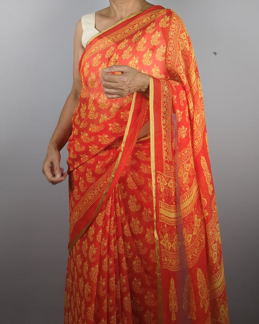 Orange Chiffon Saree