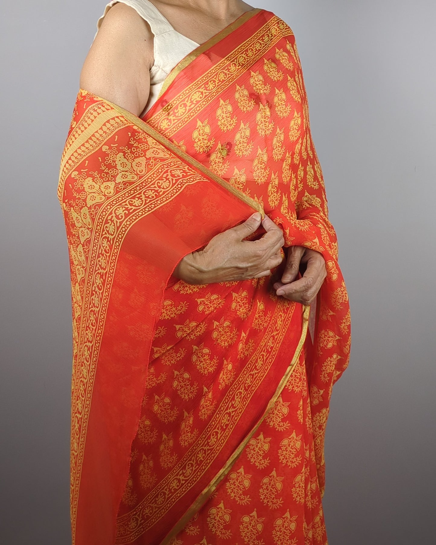 Orange Chiffon Saree