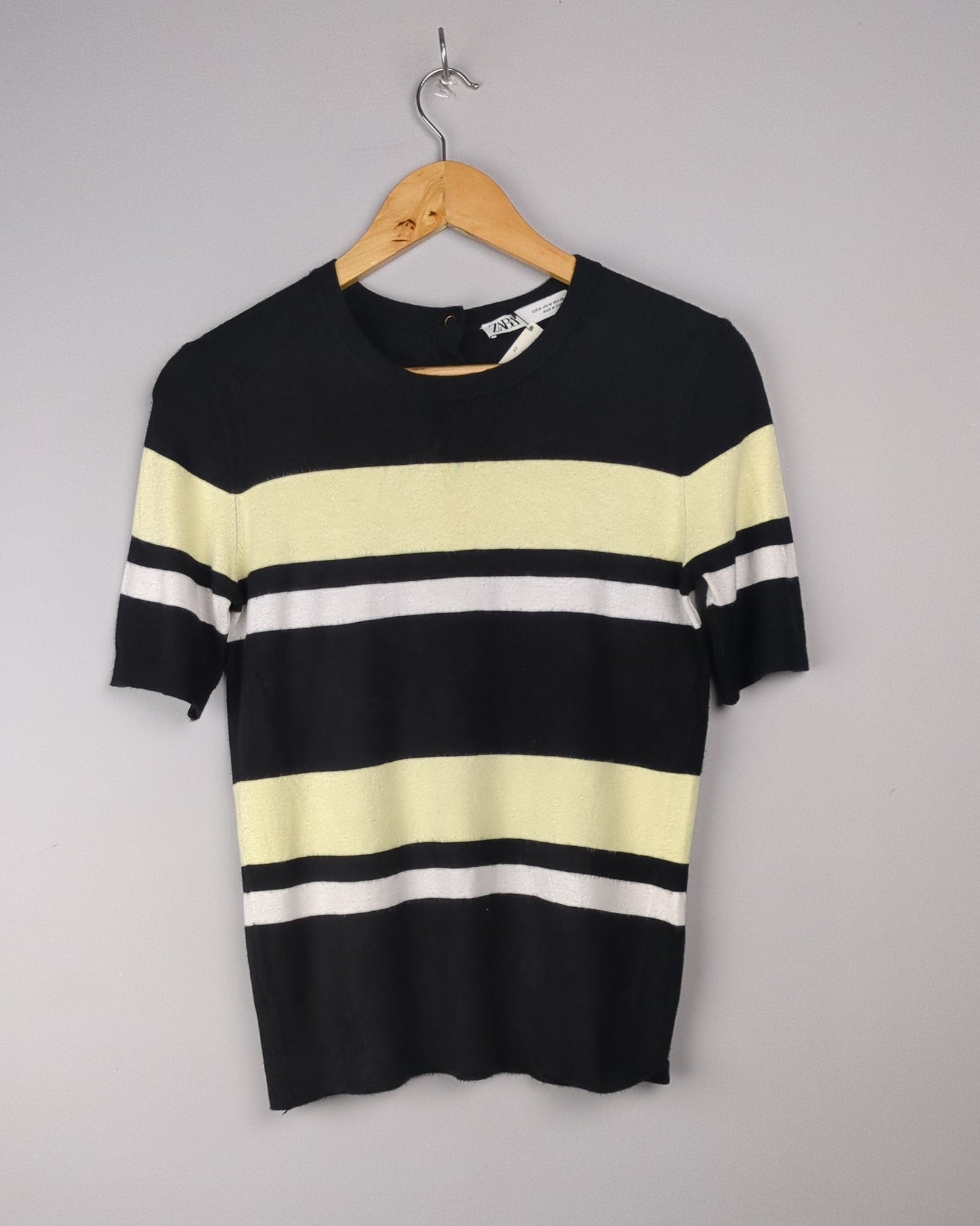 Zara Black Striped Short Sleeve Sweater