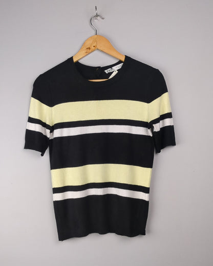Zara Black Striped Short Sleeve Sweater