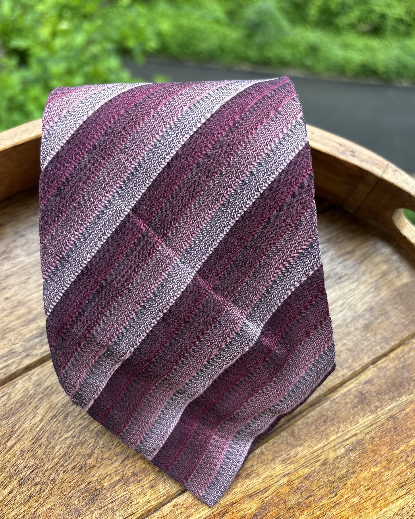 Luciano Biarelli Wine Striped Silk Necktie