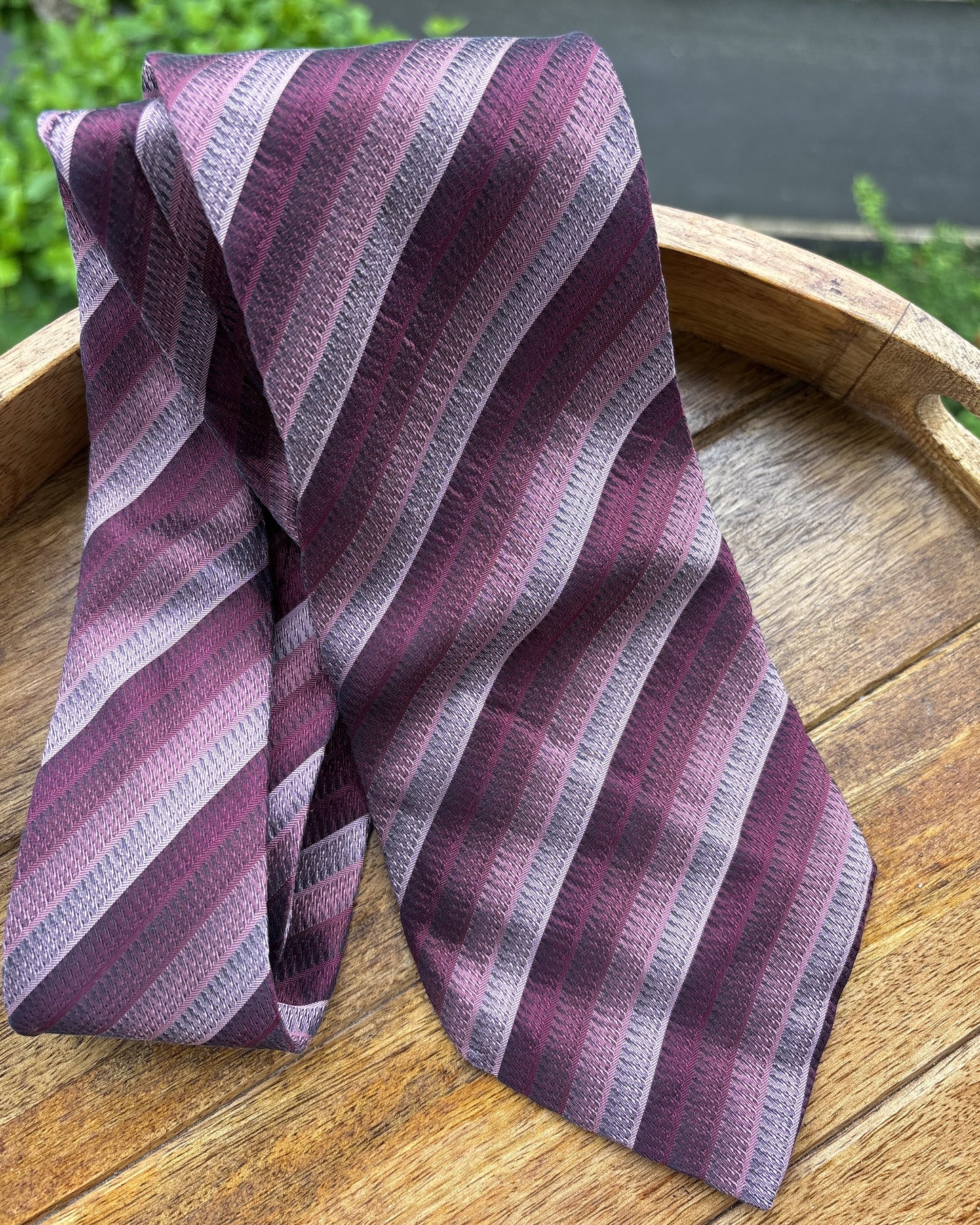 Luciano Biarelli Wine Striped Silk Necktie