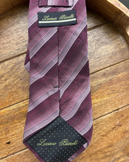 Luciano Biarelli Wine Striped Silk Necktie