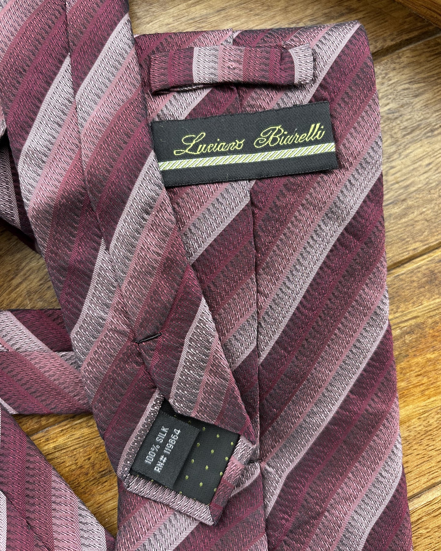 Luciano Biarelli Wine Striped Silk Necktie