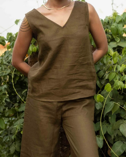Creatures of Habit Linen V Neck Tank