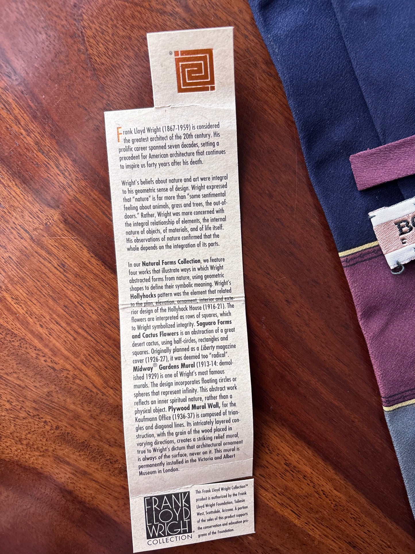 Frank Lloyd Wright Silk Tie (Made in Italy) – Vintage Geometric Design