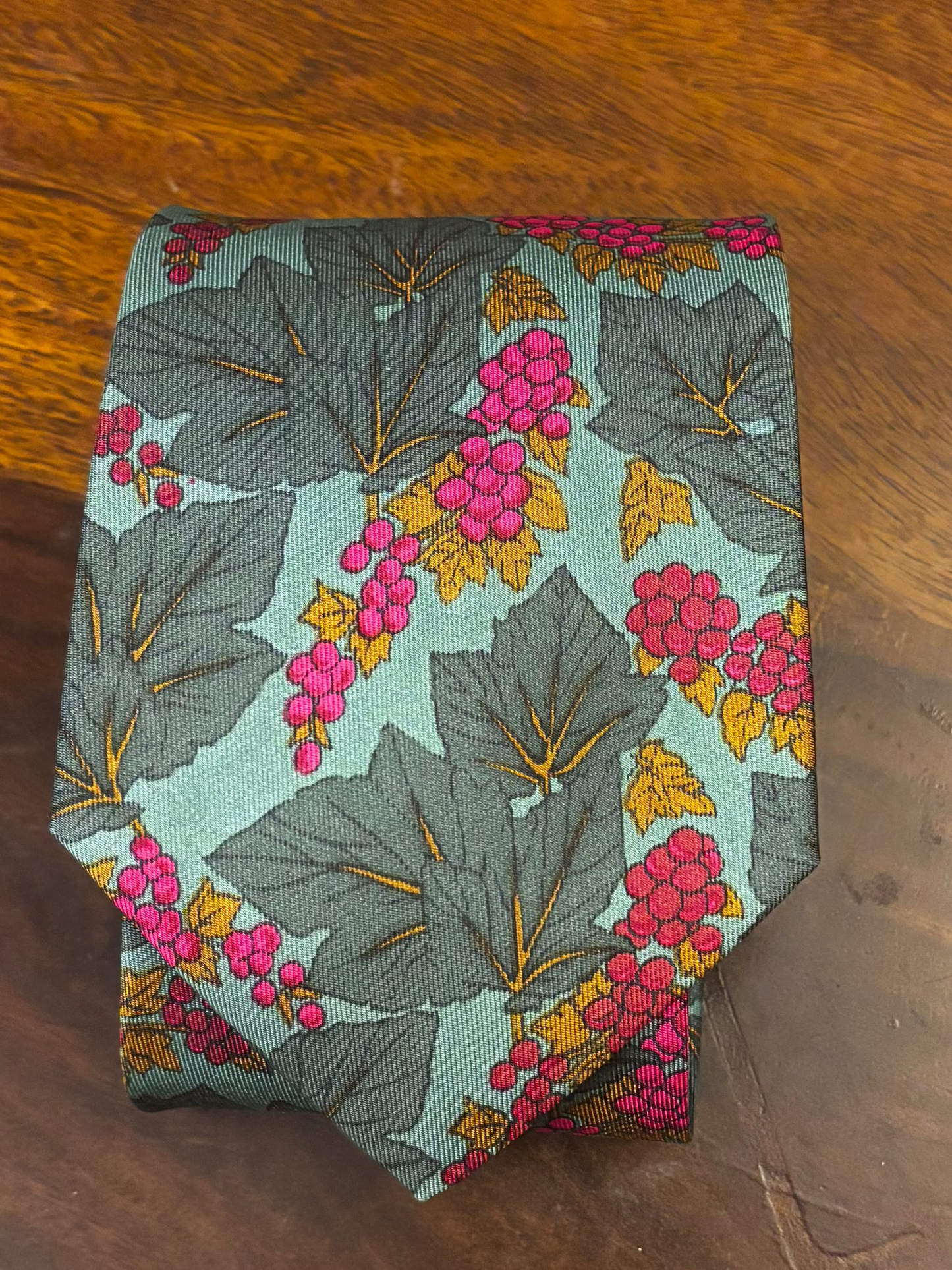 Vintage François de Reix Silk Tie (Made in France) - Grapevine Print
