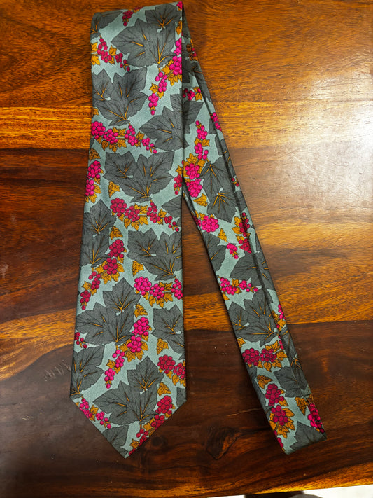 Vintage François de Reix Silk Tie (Made in France) - Grapevine Print