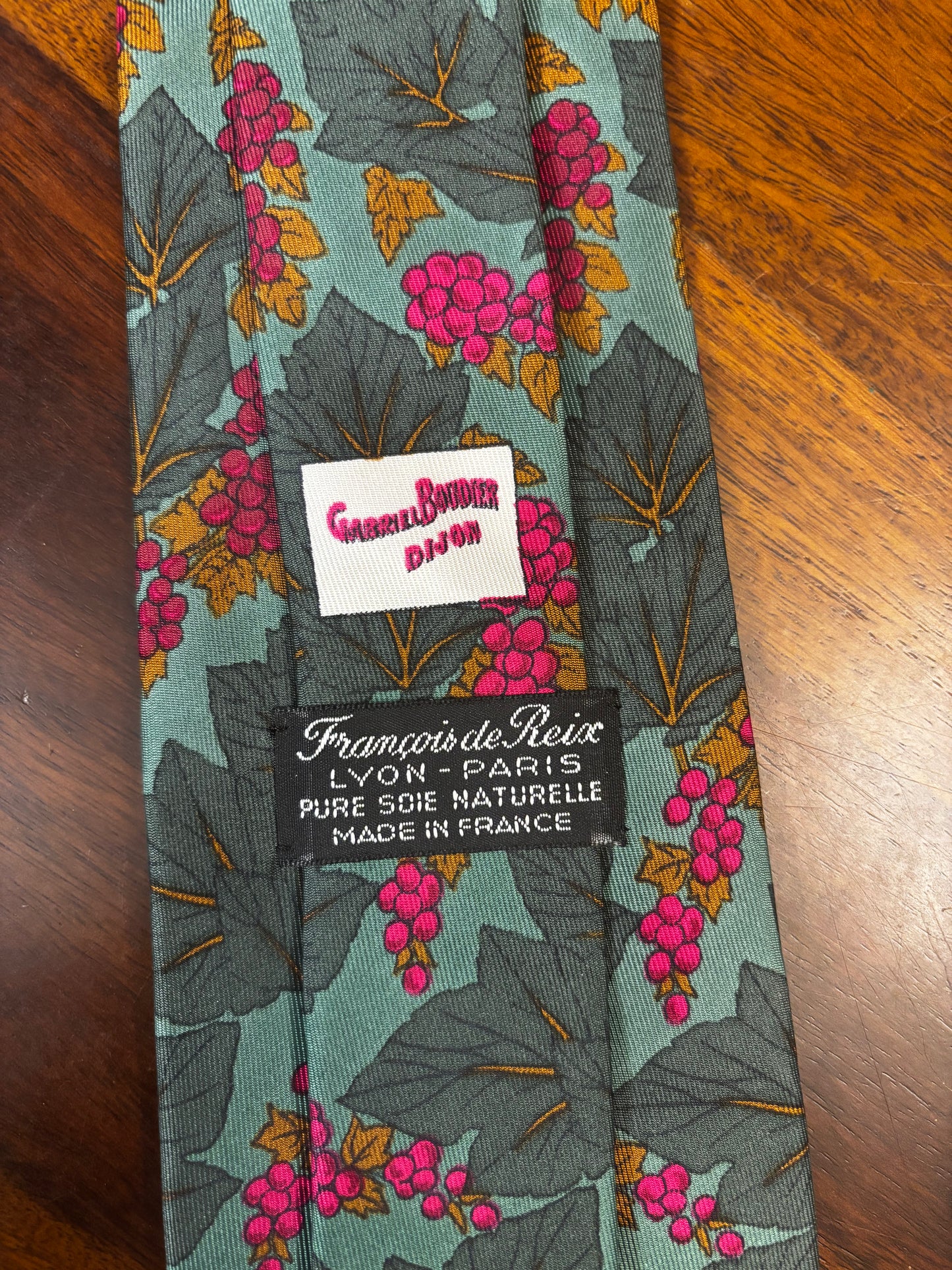 Vintage François de Reix Silk Tie (Made in France) - Grapevine Print