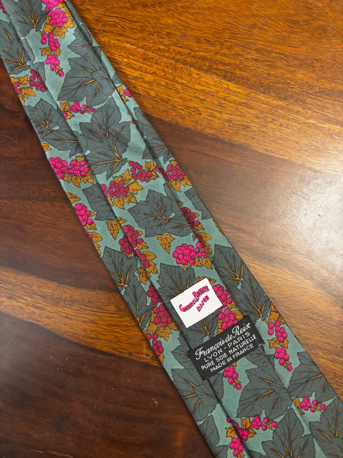Vintage François de Reix Silk Tie (Made in France) - Grapevine Print