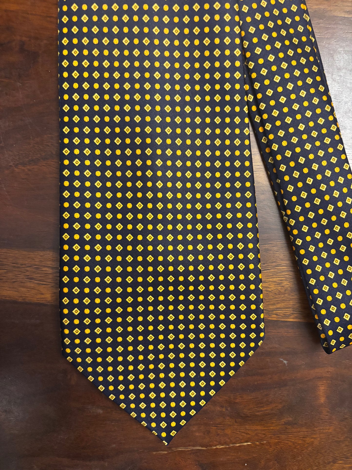 Vintage René Chagal Handmade Silk Tie – Navy & Gold Dot