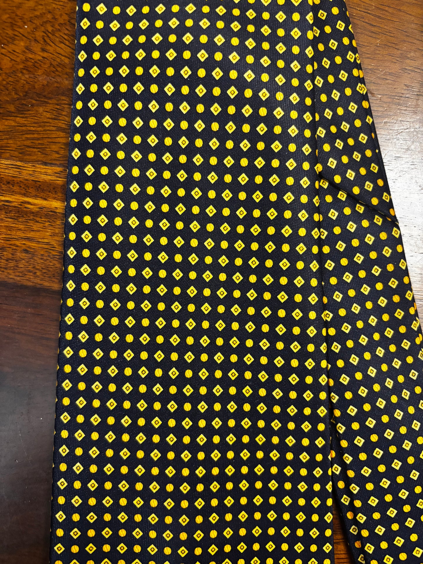 Vintage René Chagal Handmade Silk Tie – Navy & Gold Dot