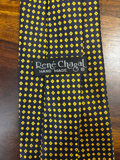 Vintage René Chagal Handmade Silk Tie – Navy & Gold Dot