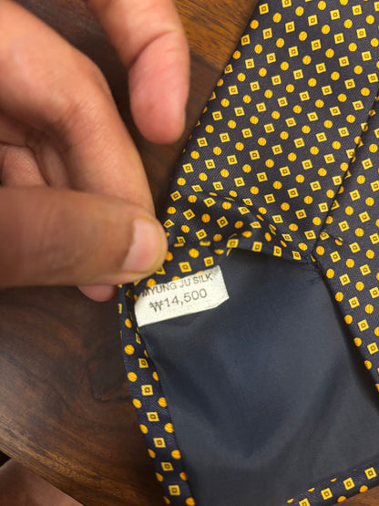 Vintage René Chagal Handmade Silk Tie – Navy & Gold Dot