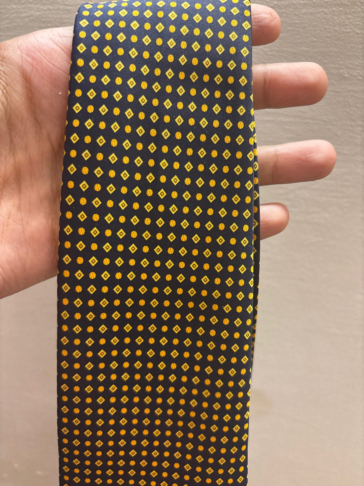 Vintage René Chagal Handmade Silk Tie – Navy & Gold Dot
