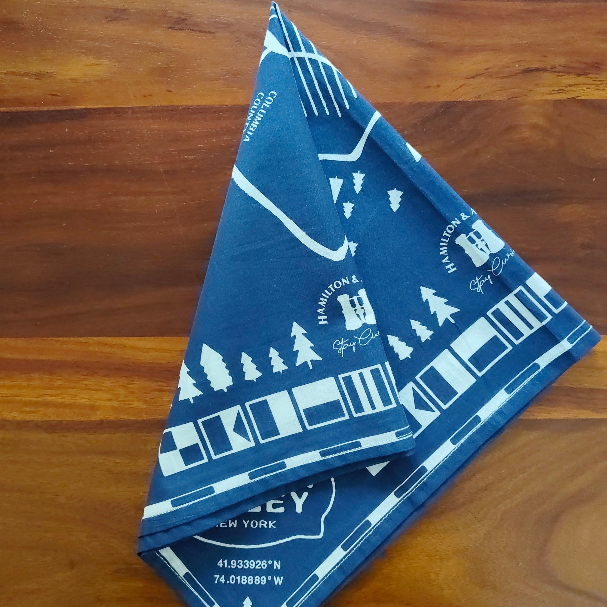 Prelo Bandana in blue with a white map