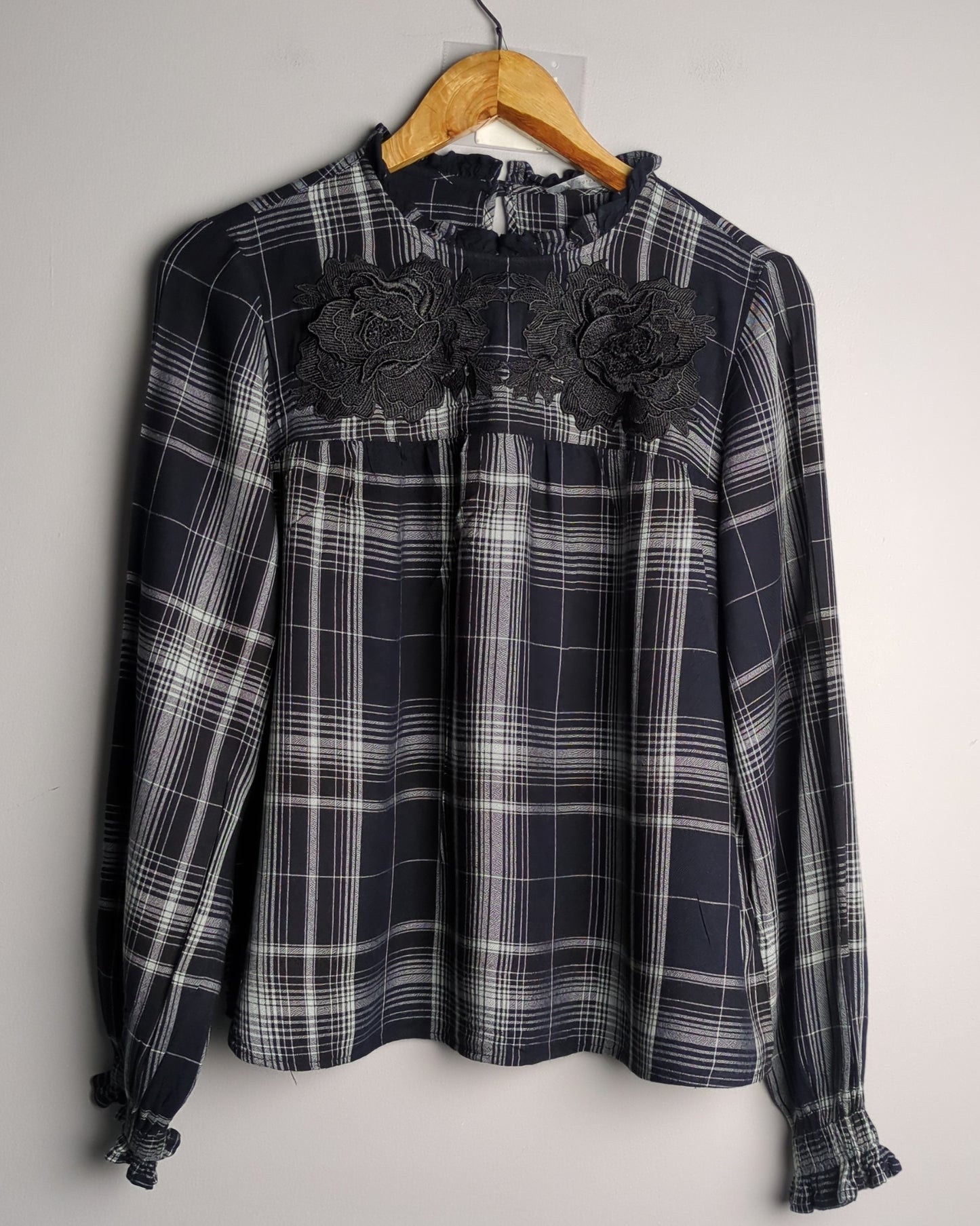 M&S Black Plaid Blouse