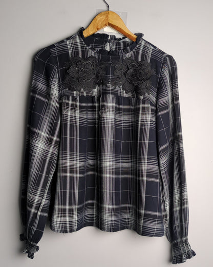 M&S Black Plaid Blouse