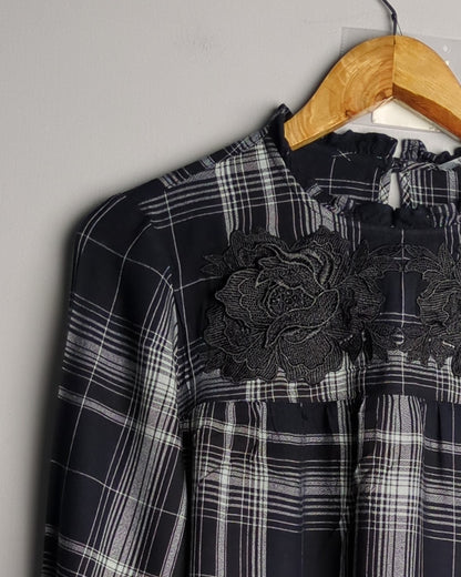 M&S Black Plaid Blouse