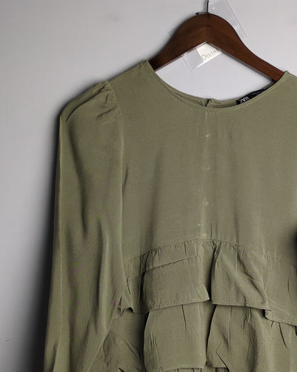 Zara Green Ruffle Blouse