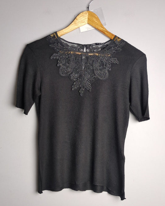 Zara Black Embellished Top