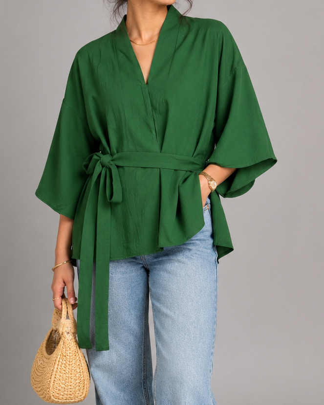 Zara Green V-Neck Blouse
