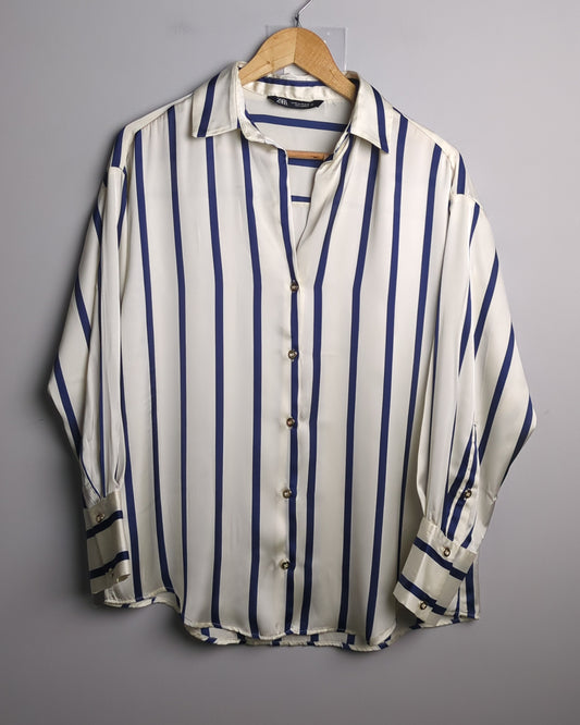 Zara White Striped Blouse