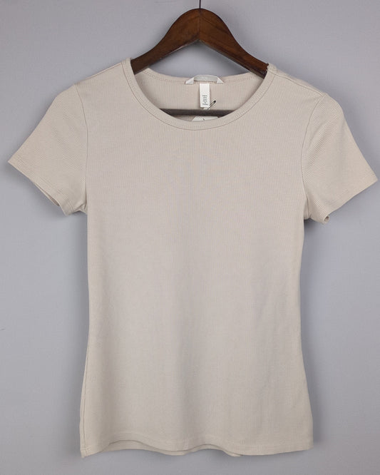 H&M Beige Ribbed T-shirt