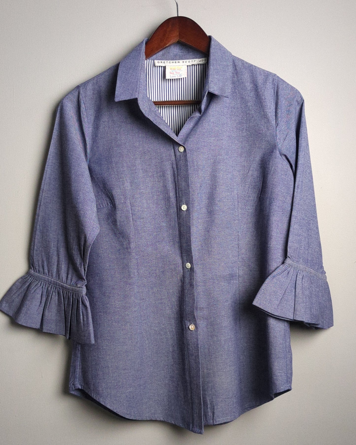 Gretchen Scott Blue Button Blouse