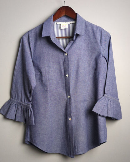 Gretchen Scott Blue Button Blouse