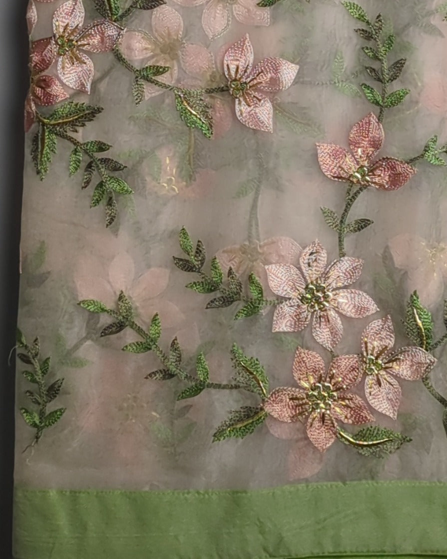 Beige Embroidered Saaree