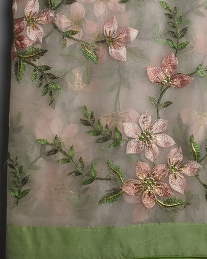 Beige Embroidered Saaree