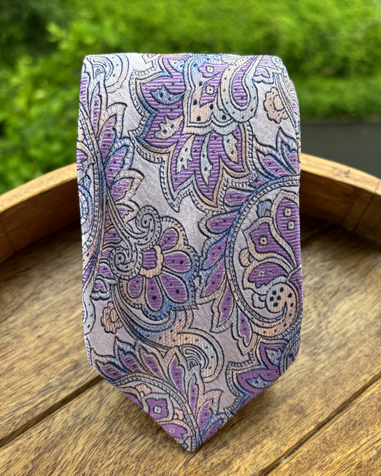 Steven Land Purple Floral Silk Necktie