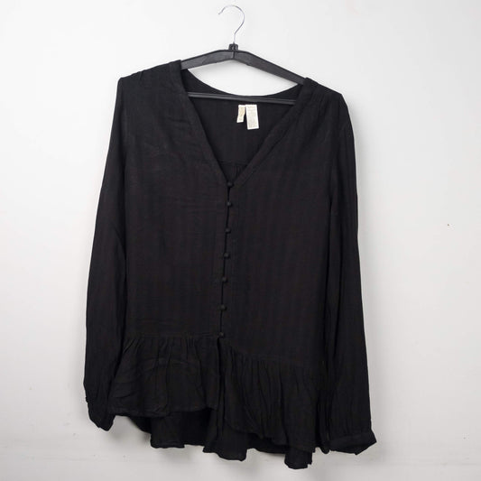 Black Button-Up Linen Blouse