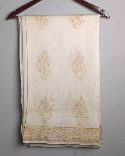 Beige Printed Saaree