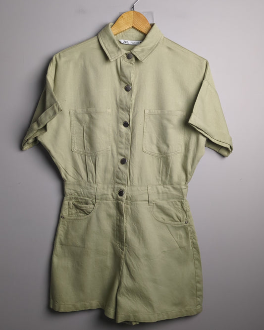 Zara Green Denim Romper