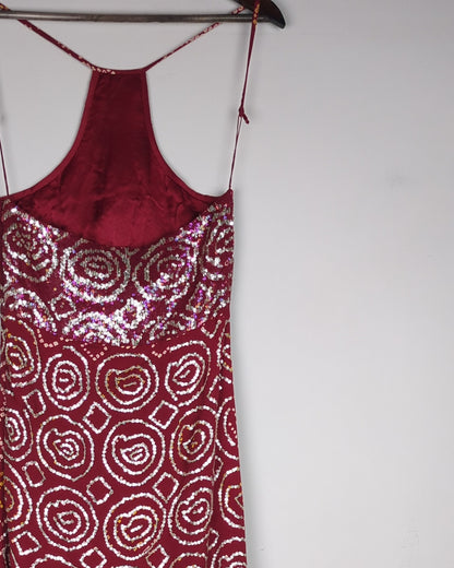 Malini Ramani Wine Sequin Dress