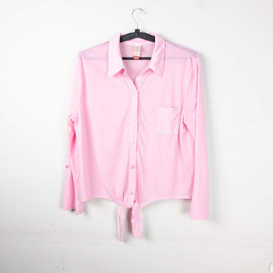 Casual Pink Shirt with Front-Tie
