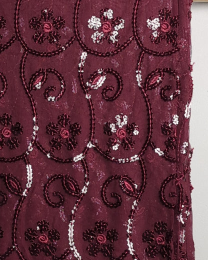 Wine Embroidered Saree